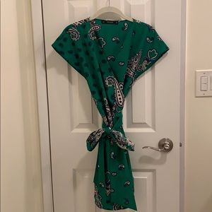 Zara green/blue paisley print wrap dress
